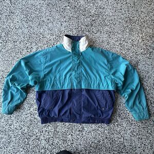 Vintage Towncraft Bomber Jacket Mens Large Colorblock Full Zip Button Teal Navy